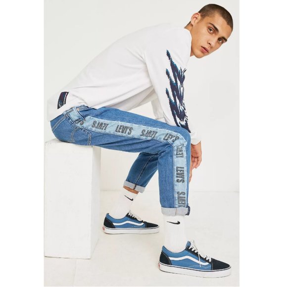 Levi’s Hi-Ball Roll Logo Stripe Denim Jeans Streetwear Men's Retro Graphic Style - Picture 1 of 11